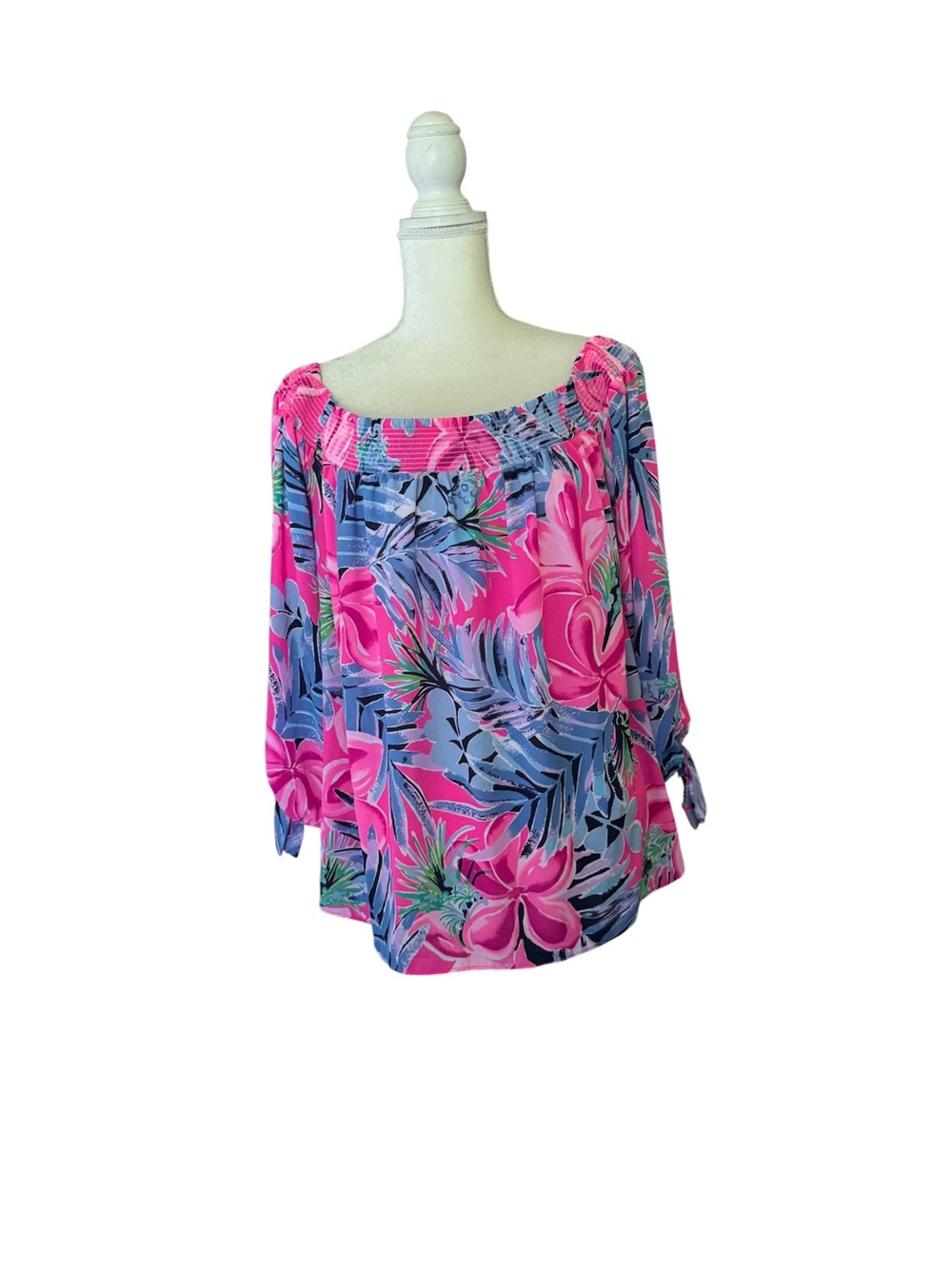 Lilly Pulitzer Pink & Blue Off-Shoulder Floral Top
